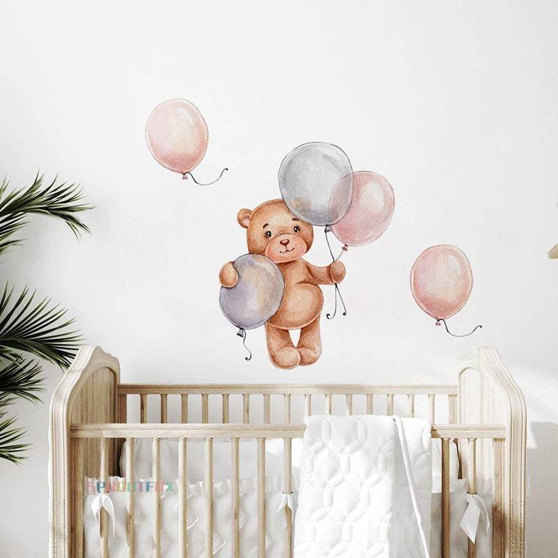 ChandeliersDecor.com-Teddy with Balloons Wall Decal – Playful Decor