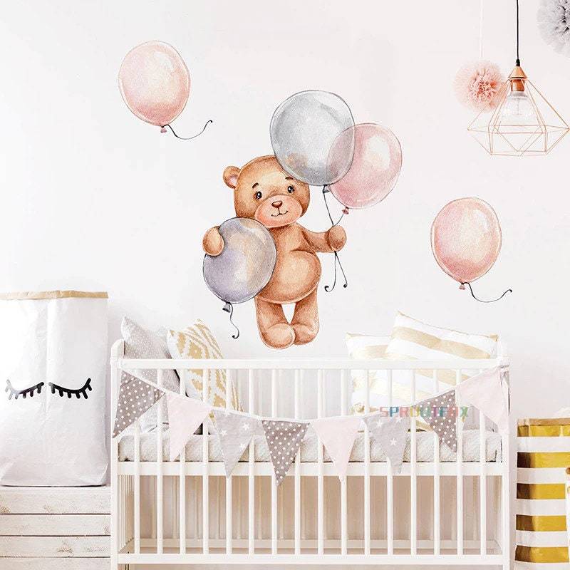 ChandeliersDecor.com-Teddy with Balloons Wall Decal – Playful Decor