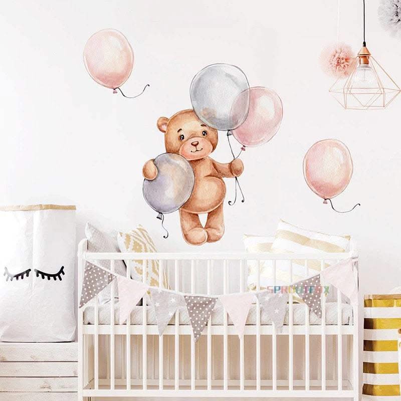 ChandeliersDecor.com-Teddy with Balloons Wall Decal – Playful Decor
