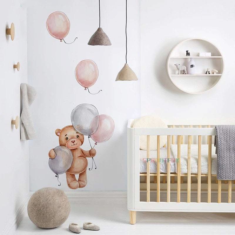 ChandeliersDecor.com-Teddy with Balloons Wall Decal – Playful Decor