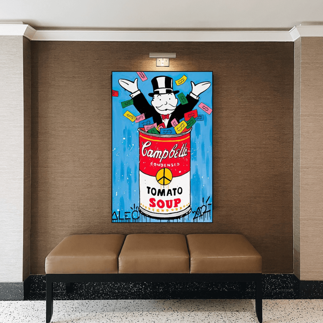 Tomato Soup - Alec Monopoly Canvas Wall Art-ChandeliersDecor.com
