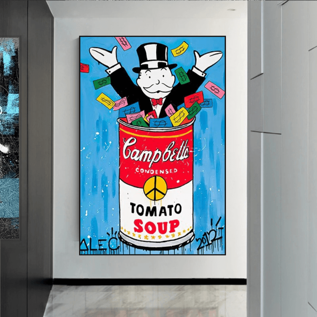 Tomato Soup - Alec Monopoly Canvas Wall Art-ChandeliersDecor.com