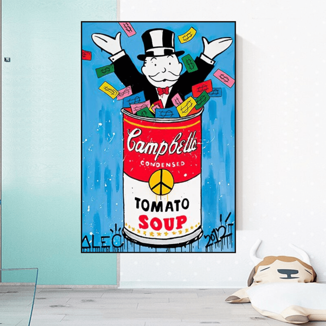 Tomato Soup - Alec Monopoly Canvas Wall Art-ChandeliersDecor.com