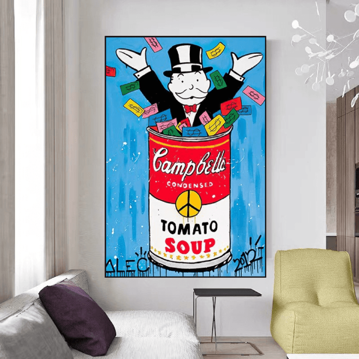 Tomato Soup - Alec Monopoly Canvas Wall Art-ChandeliersDecor.com
