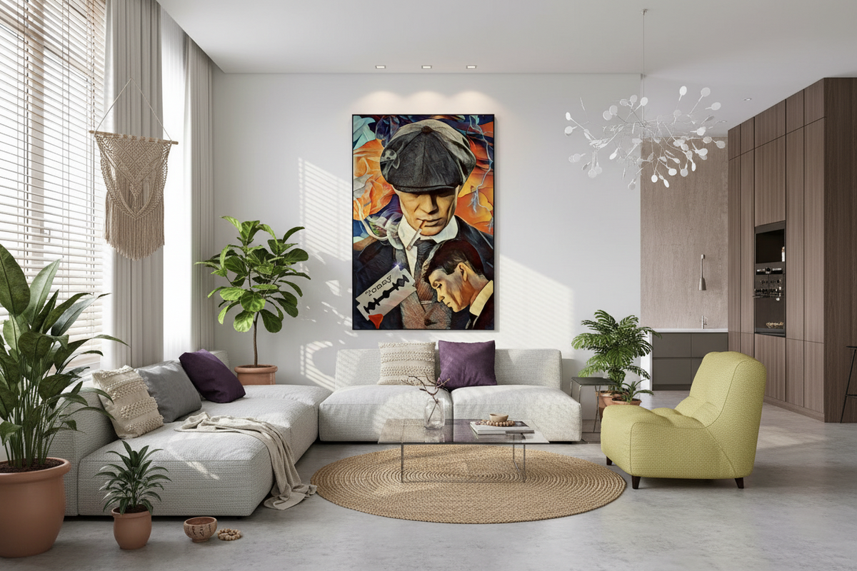 Affiche Graffiti Fait Main Peaky Blinders – Œuvre Originale Signée Moreno-mata – Format 23x32,5 Cm – Noir Et Blanc – Livrée Avec Certificat
