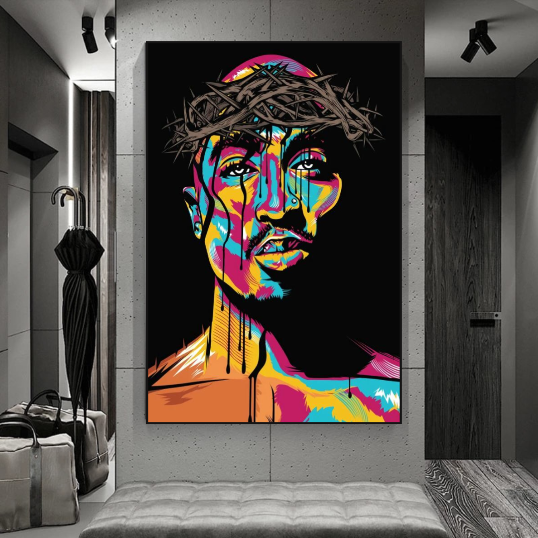 TuPac Singer Graffiti Colourful Canvas Wall Art-ChandeliersDecor.com