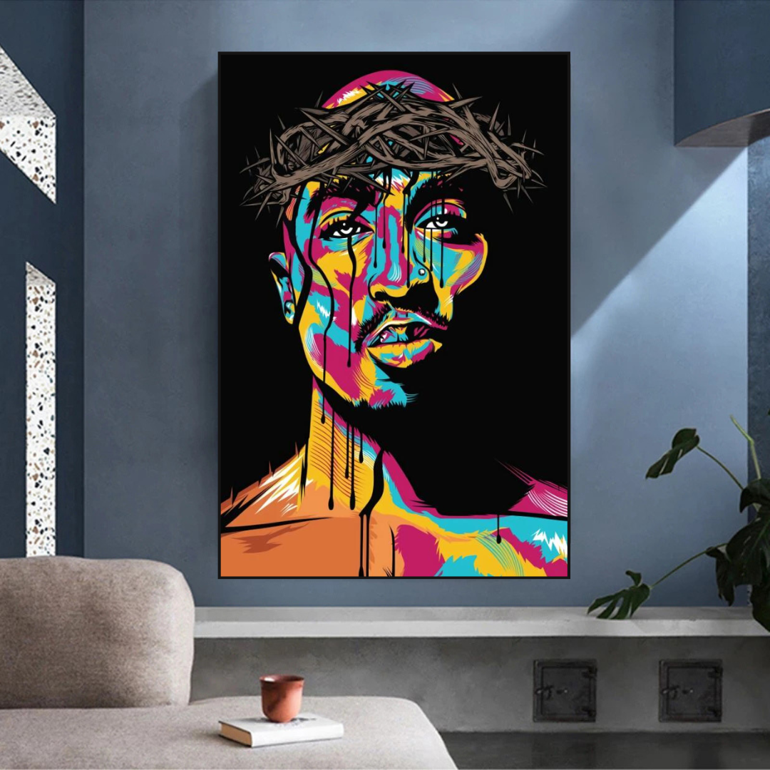 TuPac Singer Graffiti Colourful Canvas Wall Art-ChandeliersDecor.com
