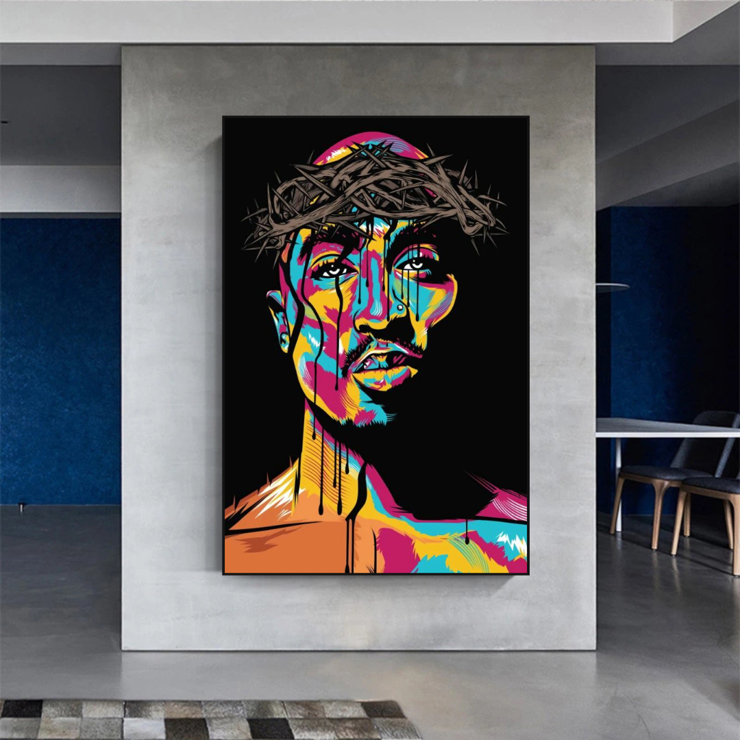 TuPac Singer Graffiti Colourful Canvas Wall Art-ChandeliersDecor.com
