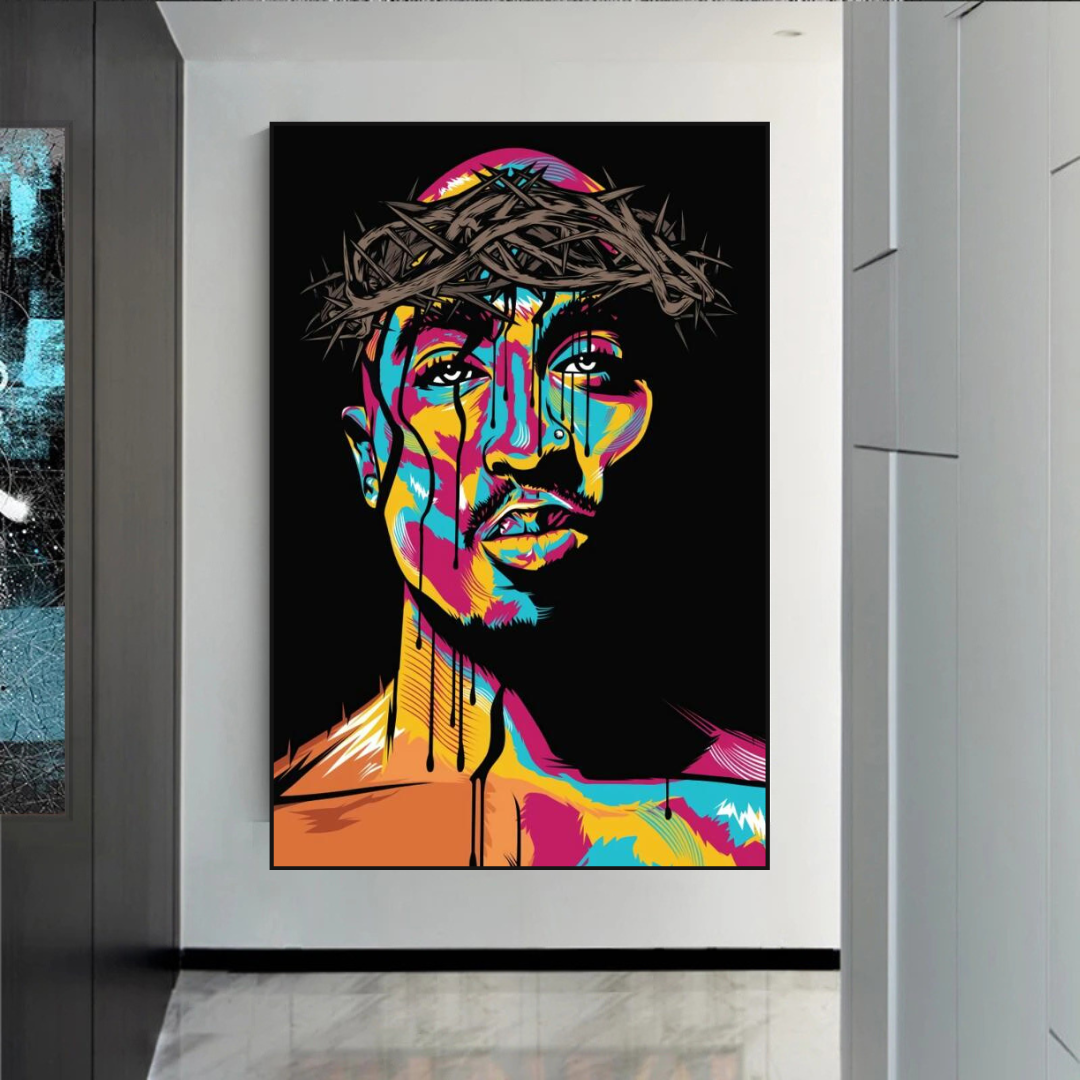 TuPac Singer Graffiti Colourful Canvas Wall Art-ChandeliersDecor.com