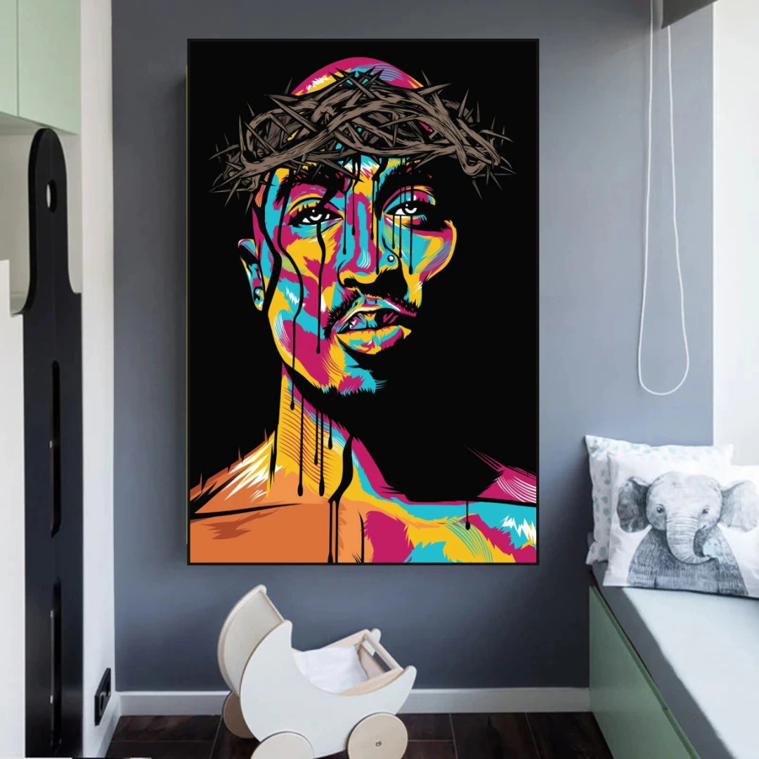 TuPac Singer Graffiti Colourful Canvas Wall Art-ChandeliersDecor.com