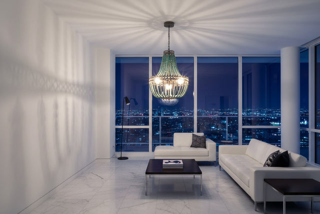 Turquoise Enclosed Chandelier – Mediterranean Retro Pendant Light-ChandeliersDecor.com