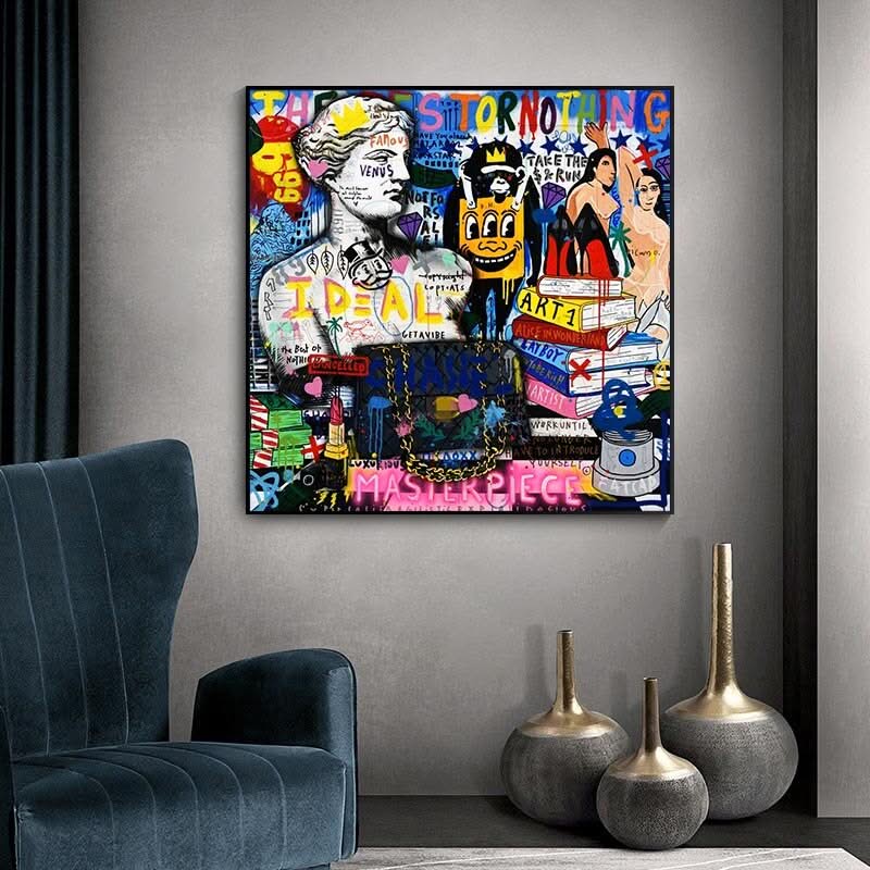 Venus Graffiti Abstract Canvas Painting - Character Portrait Wall Decor-ChandeliersDecor.com
