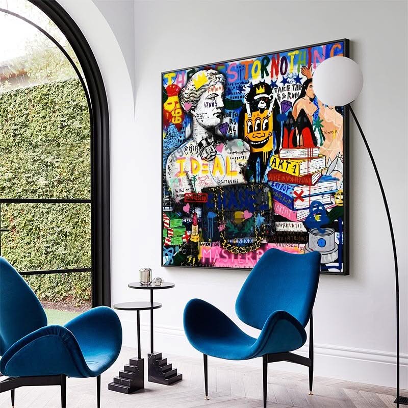 Venus Graffiti Abstract Canvas Painting - Character Portrait Wall Decor-ChandeliersDecor.com