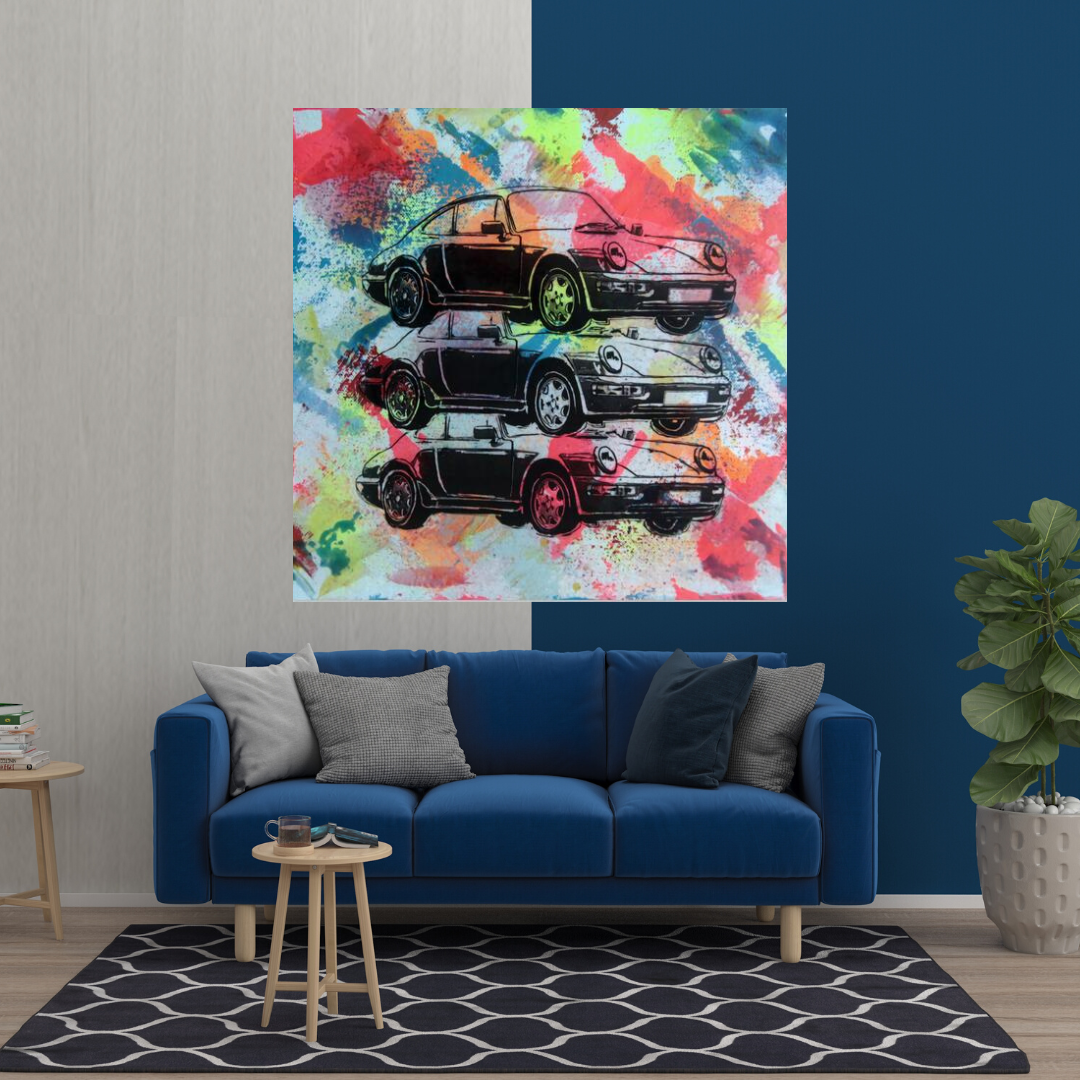 Vintage Cars Graffiti Canvas Wall Art-ChandeliersDecor.com