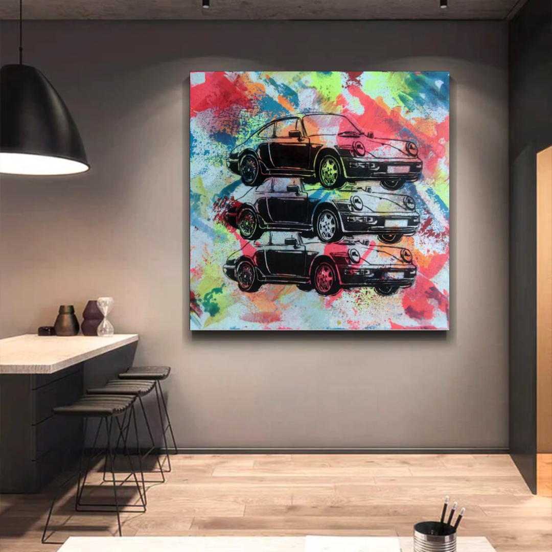 Vintage Cars Graffiti Canvas Wall Art-ChandeliersDecor.com