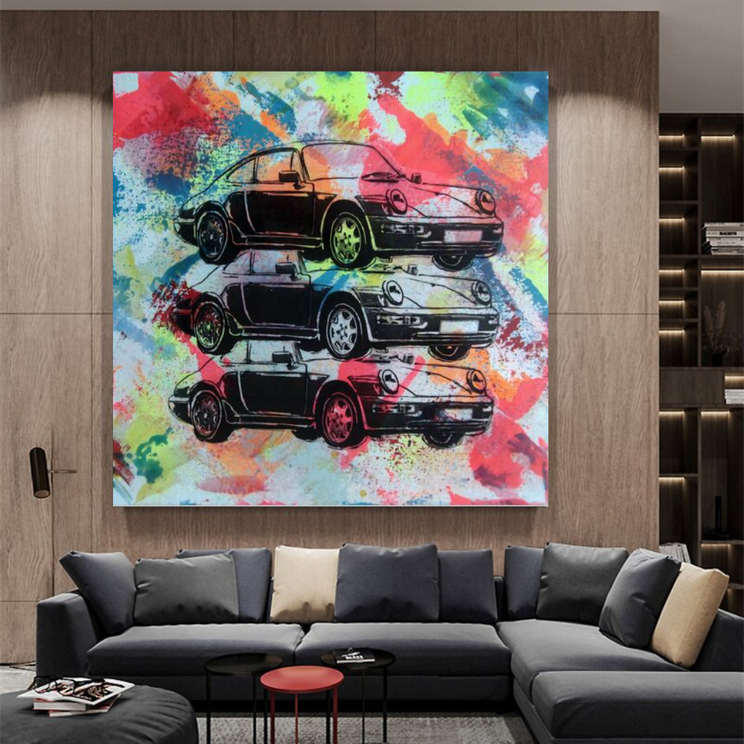 Vintage Cars Graffiti Canvas Wall Art-ChandeliersDecor.com
