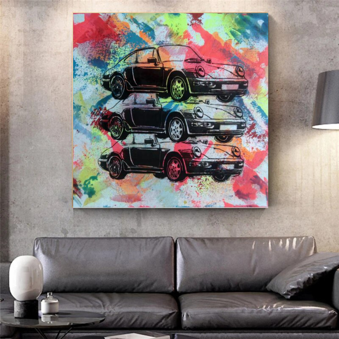 Vintage Cars Graffiti Canvas Wall Art-ChandeliersDecor.com