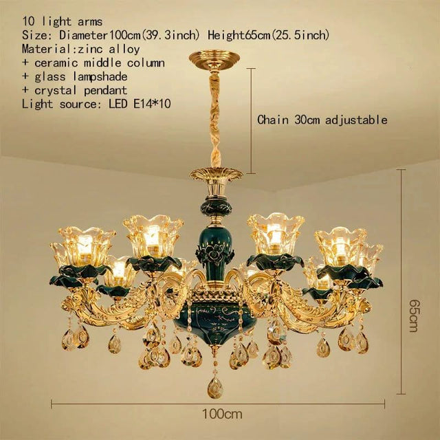 Vintage Green Crystal Ceramic Chandelier - Timeless Elegance with a Touch of Tradition-ChandeliersDecor.com