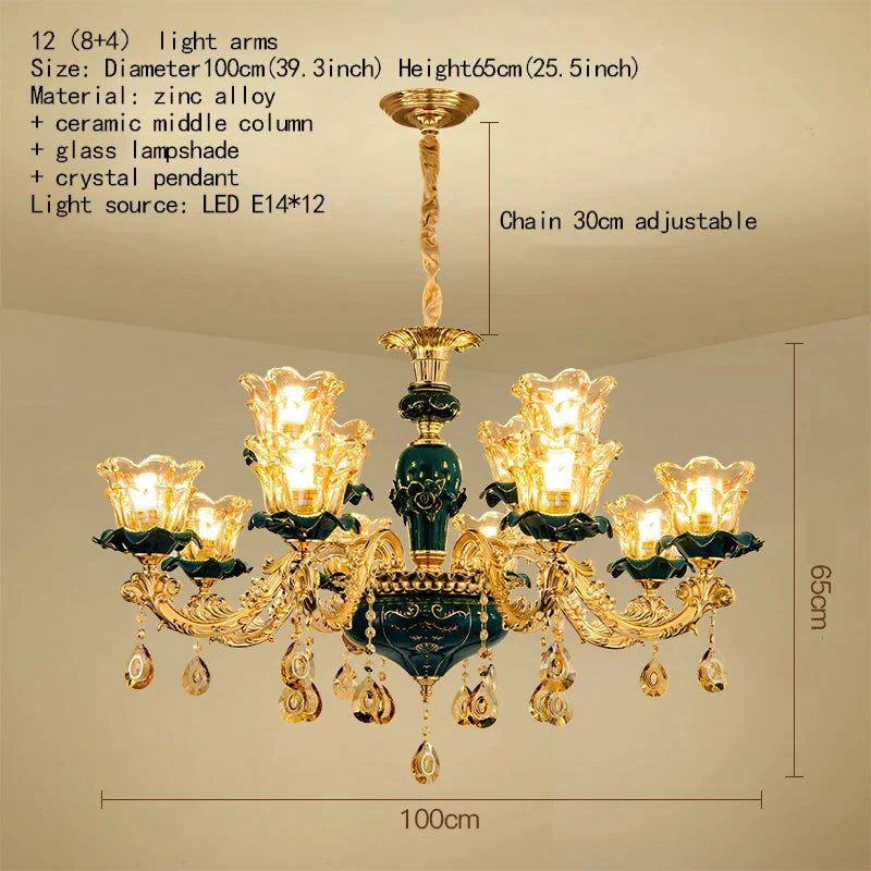 ChandeliersDecor.com-Ceiling Chandelier-Vintage Green Crystal Ceramic Chandelier - Timeless Elegance with a Touch of Tradition