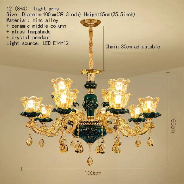 Vintage Green Crystal Ceramic Chandelier - Timeless Elegance with a Touch of Tradition-ChandeliersDecor.com