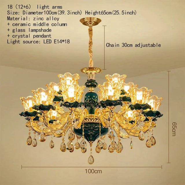 Vintage Green Crystal Ceramic Chandelier - Timeless Elegance with a Touch of Tradition-ChandeliersDecor.com
