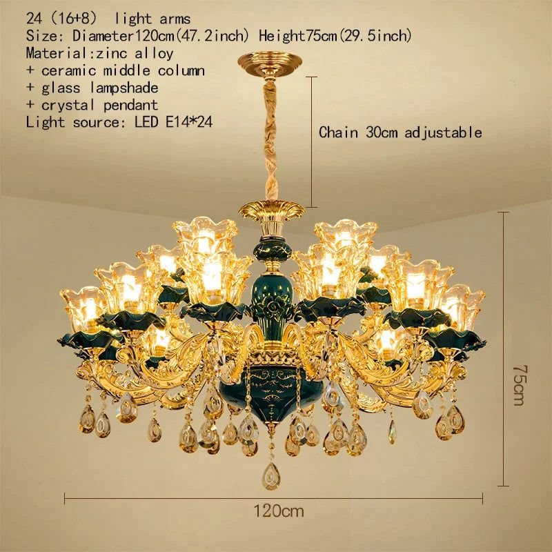 ChandeliersDecor.com-Ceiling Chandelier-Vintage Green Crystal Ceramic Chandelier - Timeless Elegance with a Touch of Tradition