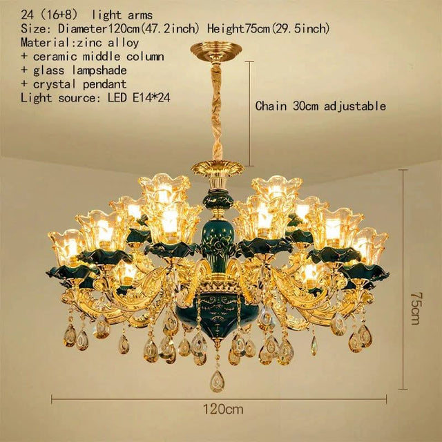 Vintage Green Crystal Ceramic Chandelier - Timeless Elegance with a Touch of Tradition-ChandeliersDecor.com