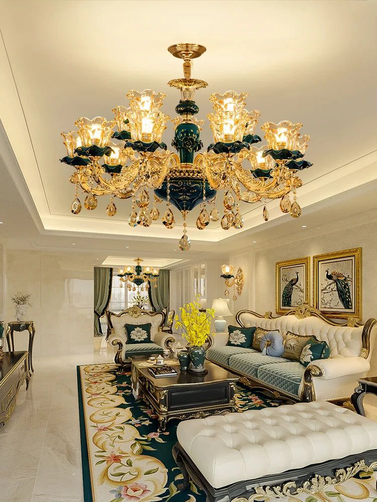 ChandeliersDecor.com-Ceiling Chandelier-Vintage Green Crystal Ceramic Chandelier - Timeless Elegance with a Touch of Tradition