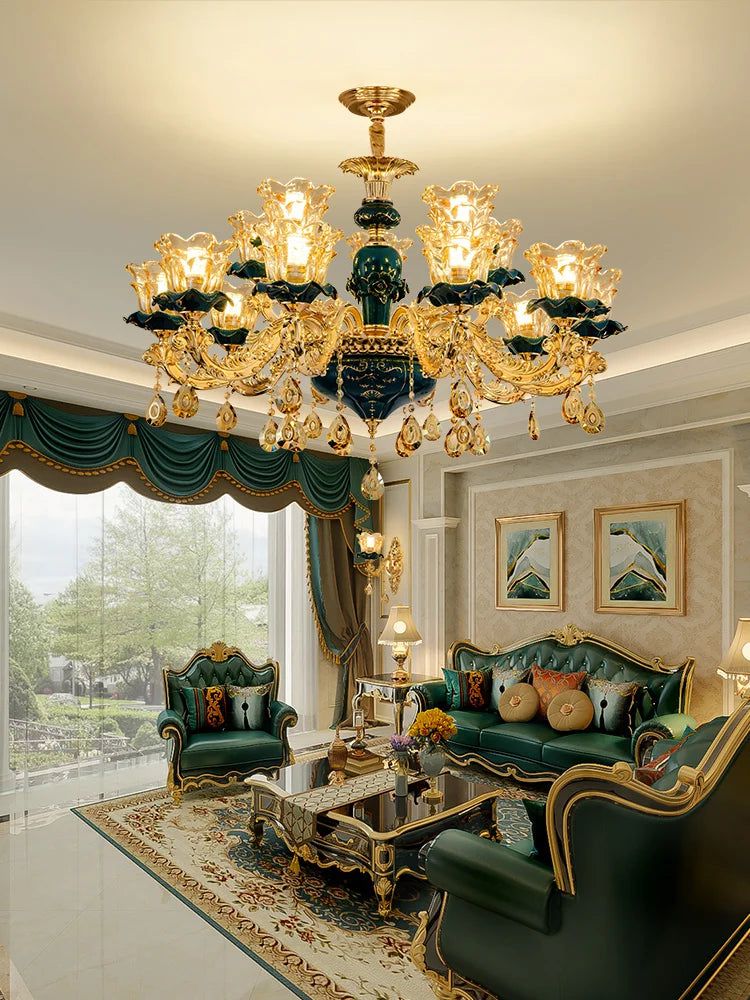 ChandeliersDecor.com-Ceiling Chandelier-Vintage Green Crystal Ceramic Chandelier - Timeless Elegance with a Touch of Tradition