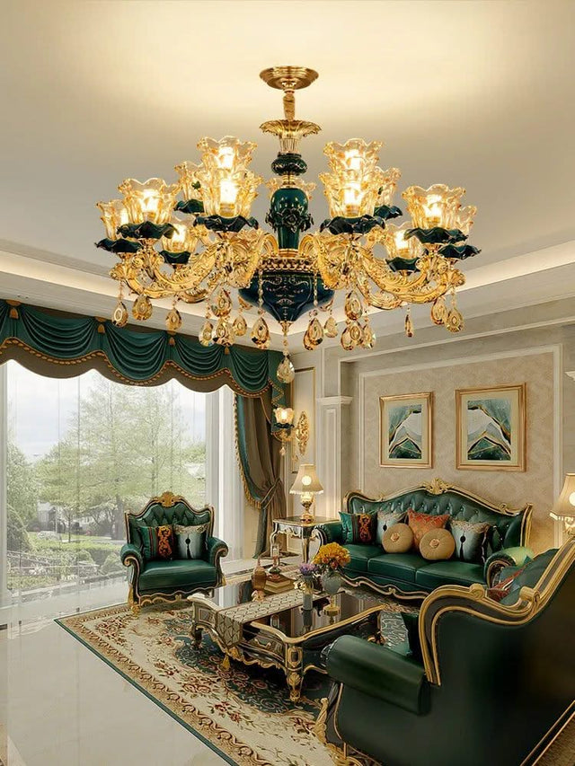 Vintage Green Crystal Ceramic Chandelier - Timeless Elegance with a Touch of Tradition-ChandeliersDecor.com