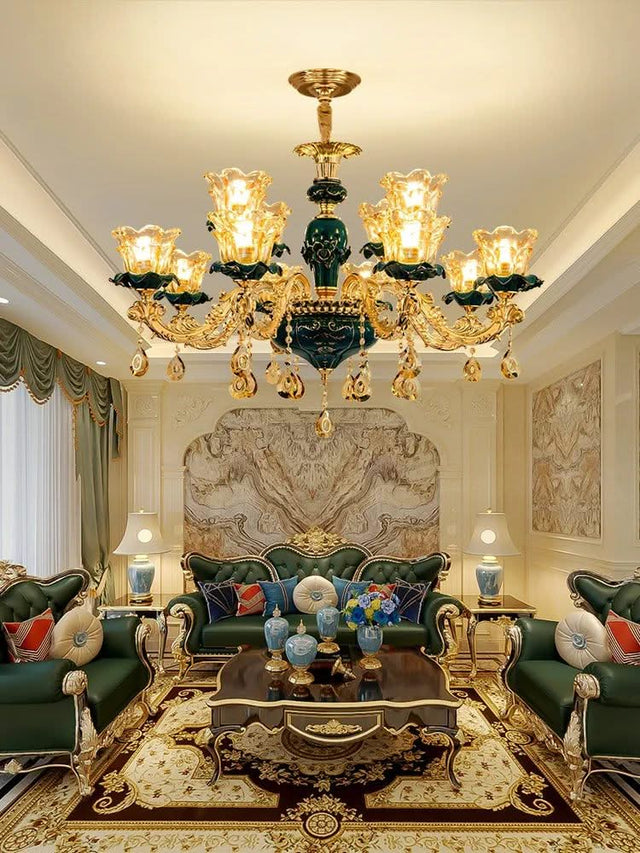 Vintage Green Crystal Ceramic Chandelier - Timeless Elegance with a Touch of Tradition-ChandeliersDecor.com