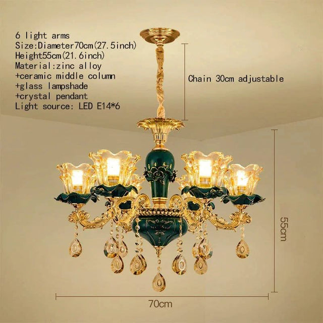 Vintage Green Crystal Ceramic Chandelier - Timeless Elegance with a Touch of Tradition-ChandeliersDecor.com