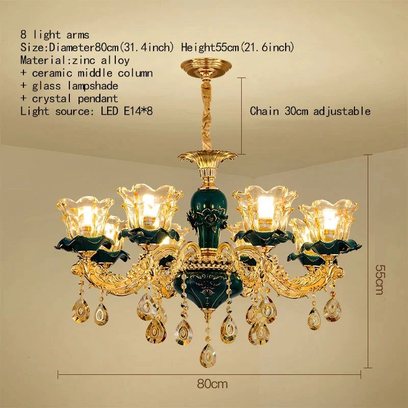 ChandeliersDecor.com-Ceiling Chandelier-Vintage Green Crystal Ceramic Chandelier - Timeless Elegance with a Touch of Tradition