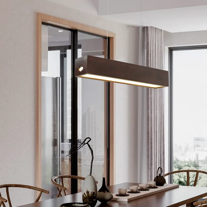 ChandeliersDecor.com-Kitchen Island-Walnut Wood Rectangular Hanging Light