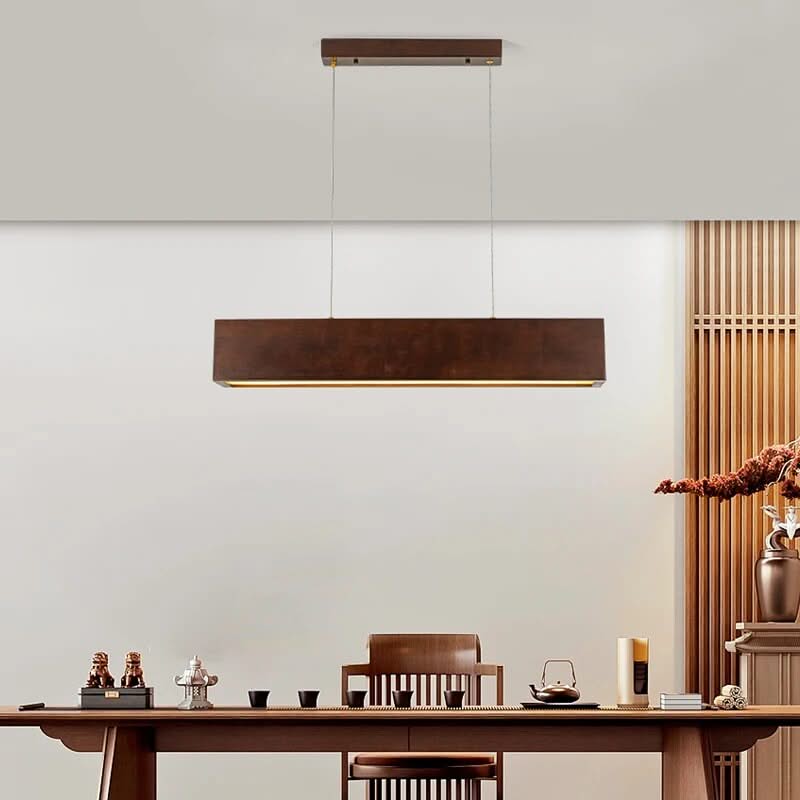 ChandeliersDecor.com-Kitchen Island-Walnut Wood Rectangular Hanging Light