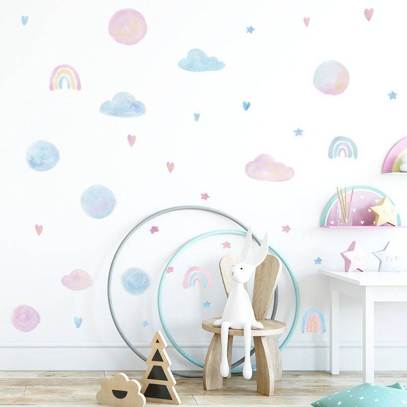 ChandeliersDecor.com-Watercolour Heart Clouds Wall Stickers for Baby Girls Room
