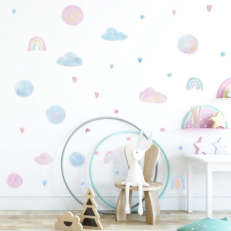 ChandeliersDecor.com-Watercolour Heart Clouds Wall Stickers for Baby Girls Room