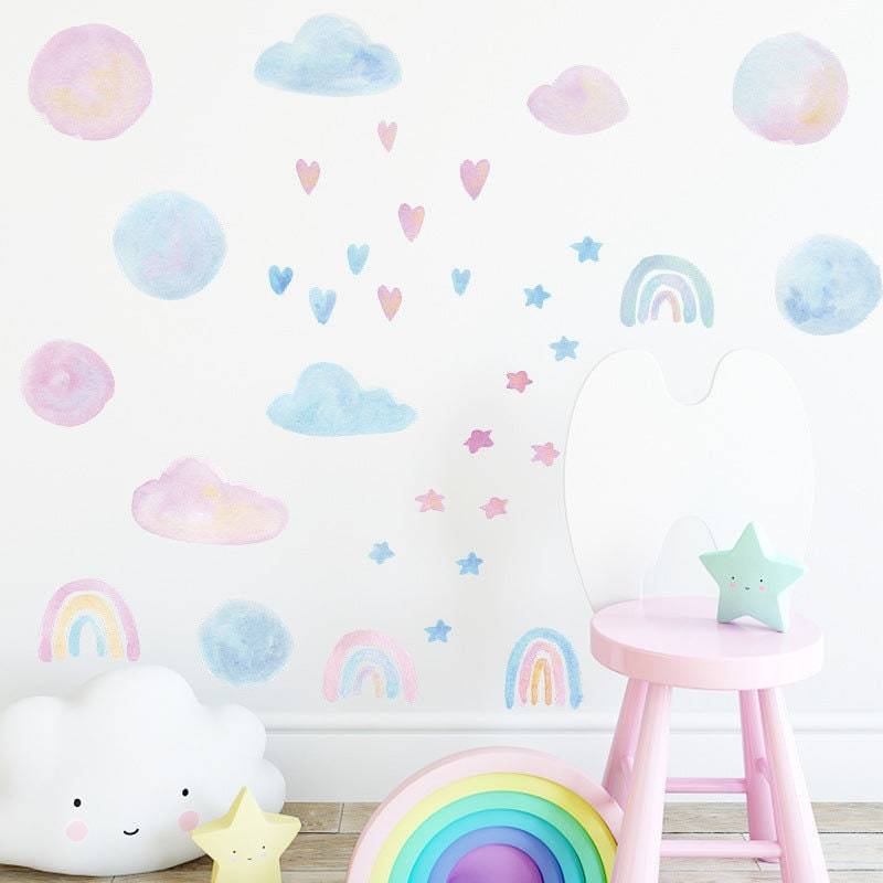 ChandeliersDecor.com-Watercolour Heart Clouds Wall Stickers for Baby Girls Room