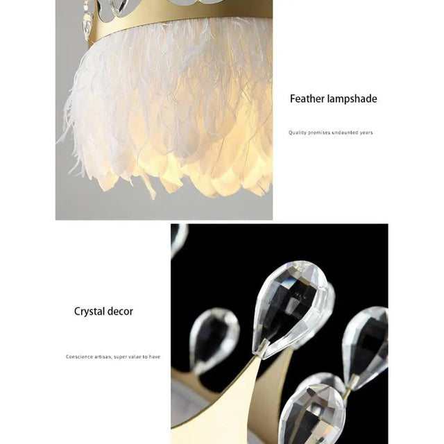 White Feather Crown Crystal Pendant Light - Illuminate Your Space with Ethereal Elegance-ChandeliersDecor.com