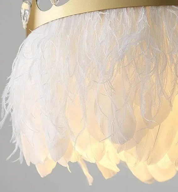 ChandeliersDecor.com-Kids Room Nursery Lighting-White Feather Crown Crystal Pendant Light - Illuminate Your Space with Ethereal Elegance