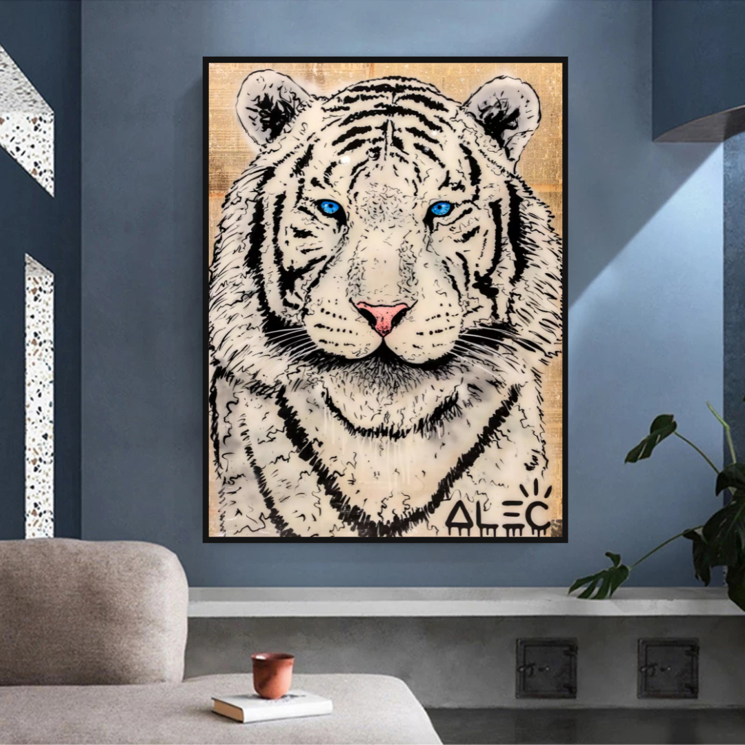 White Tiger Poster: Stunning Art of Majestic White Tigers-ChandeliersDecor.com