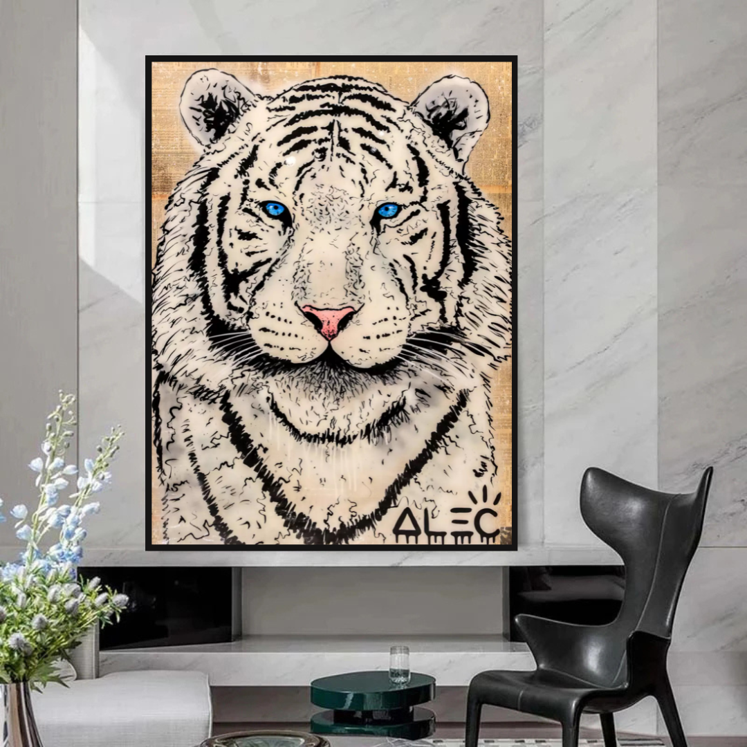 White Tiger Poster: Stunning Art of Majestic White Tigers-ChandeliersDecor.com