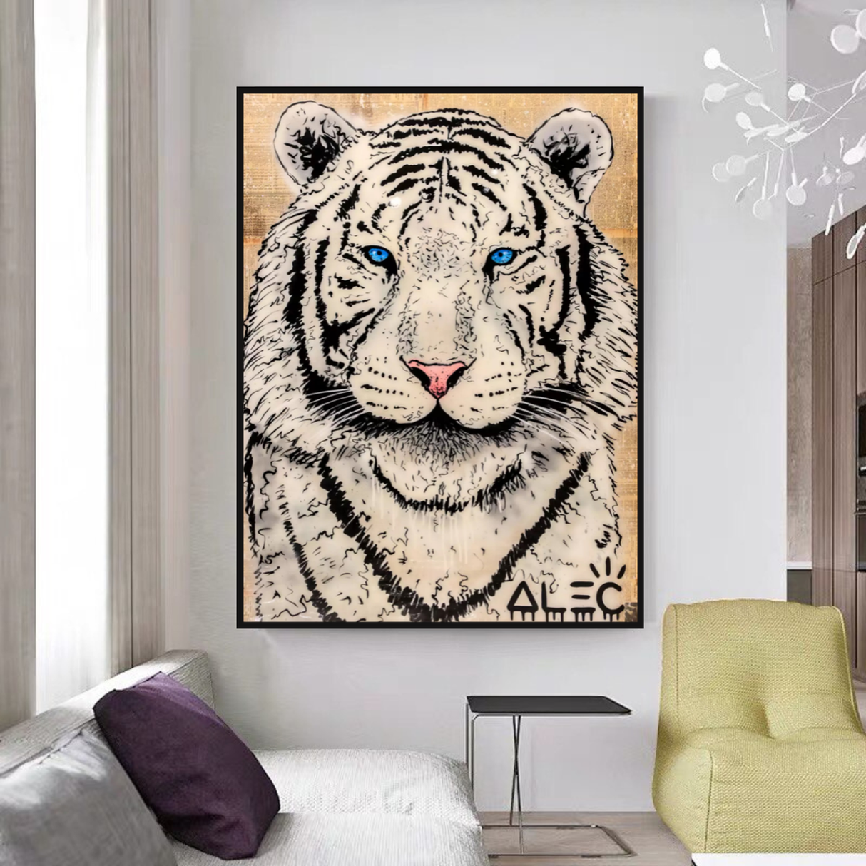 White Tiger Poster: Stunning Art of Majestic White Tigers-ChandeliersDecor.com