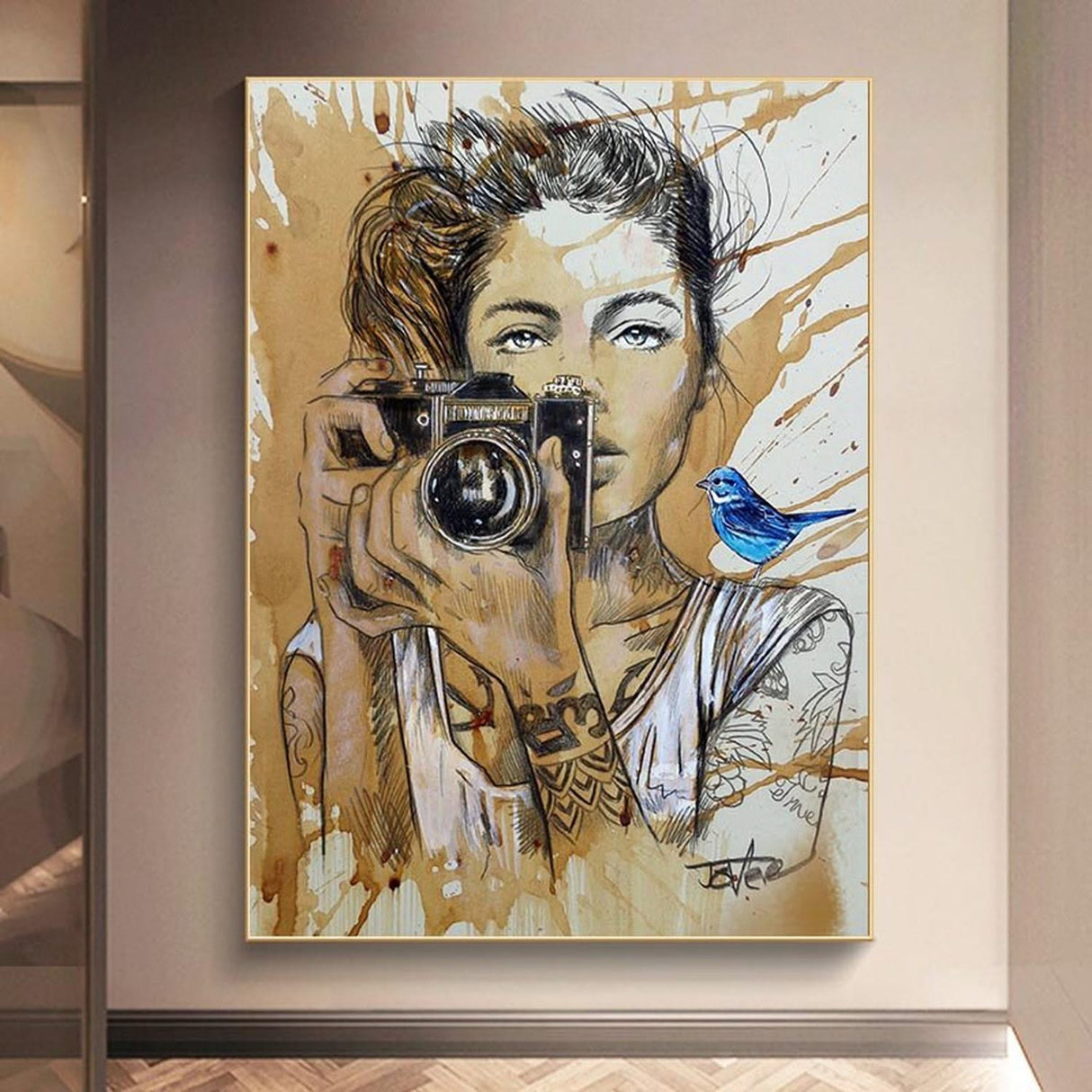 Woman and Bird: Girl and Bird Poster Canvas Wall Art-ChandeliersDecor.com