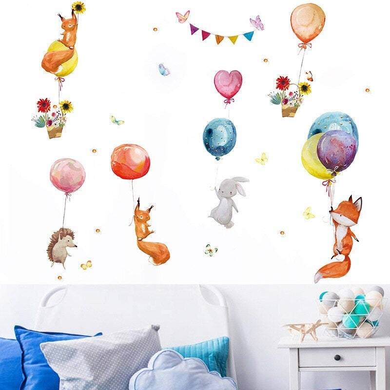 ChandeliersDecor.com-Woodland Animals with Balloons Wall Sticker - Nursery Decor