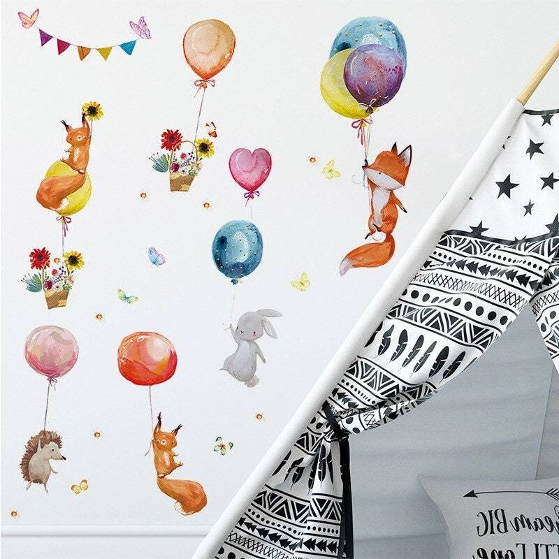 ChandeliersDecor.com-Woodland Animals with Balloons Wall Sticker - Nursery Decor