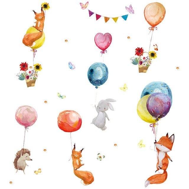 ChandeliersDecor.com-Woodland Animals with Balloons Wall Sticker - Nursery Decor