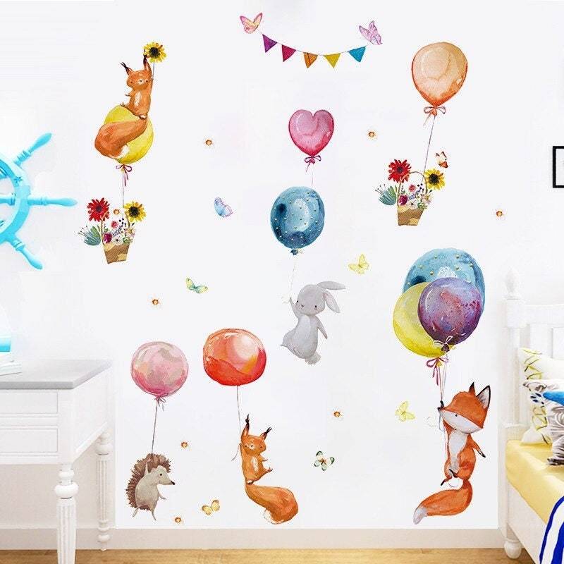 ChandeliersDecor.com-Woodland Animals with Balloons Wall Sticker - Nursery Decor