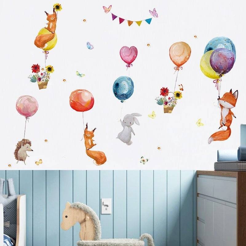 ChandeliersDecor.com-Woodland Animals with Balloons Wall Sticker - Nursery Decor