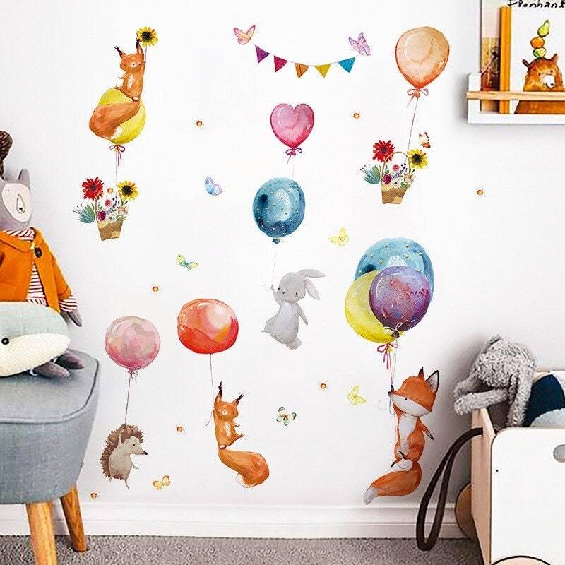 ChandeliersDecor.com-Woodland Animals with Balloons Wall Sticker - Nursery Decor